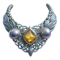beautiful classic Silver Filigree Necklace Front View Transparent Element authentic png