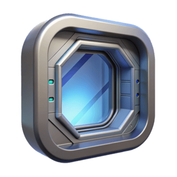 coveted renaissance Spaceship window with futuristic design and reinforced frame. NO BACKGROUND with Transparent Background. precision png