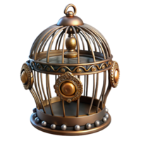 alluring impressionist Steampunk birdcage with intricate metalwork and decorative embellishments. NO BACKGROUND with Transparent Background. museum quality png