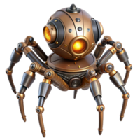 dramatic geometric Steampunk robotic spider with intricate legs and glowing eyes. NO BACKGROUND with Transparent Background. crisp png