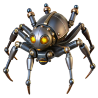 elegant sought-after Steampunk robotic spider with intricate legs and glowing eyes. NO BACKGROUND with Transparent Background. png