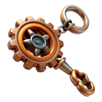 beautiful standout Steampunk key fob with intricate gears and chain. NO BACKGROUND with Transparent Background. png
