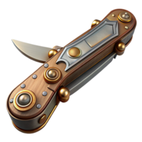 captivating creative Steampunk pocket knife with ornate handle and folding blade. NO BACKGROUND with Transparent Background. top-tier png
