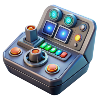 dazzling celebrated Spaceship control panel, buttons, dials, glowing lights, futuristic interface NO BACKGROUND with Transparent Background. png