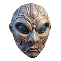 alluring distinguished Alien mask, tribal design, intricate carvings, bone material, textured surface NO BACKGROUND with Transparent Background. png