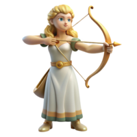 dramatic rustic Artemis, goddess of the hunt, with bow and arrow, NO BACKGROUND with Transparent Background. premium png
