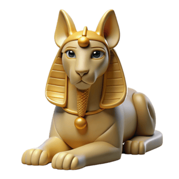 calm striking Sphinx, mythical creature, riddle-posing, NO BACKGROUND with Transparent Background. high resolution png