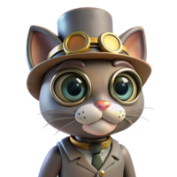 bold magnificent Steampunk cat wearing goggles and a tiny top hat. NO BACKGROUND with Transparent Background. artisan png