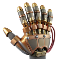 dramático suntuoso steampunk robótico mão com articulado dedos e exposto fios. não fundo com transparente fundo. genuíno png