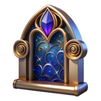 serene minimalist Stained Glass Window Section with Scrollwork Transparent authentic png