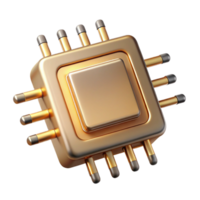 distinguished futuristic High-tech data chip with intricate gold wiring. NO BACKGROUND with Transparent Background. luxury png