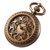 calm elegant Steampunk pocket watch with ornate filigree and Roman numerals. NO BACKGROUND with Transparent Background. studio quality png