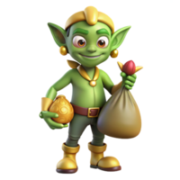 pristine intense retro A cartoon-style goblin, holding a sack of gold. NO BACKGROUND with Transparent Background. exclusive png
