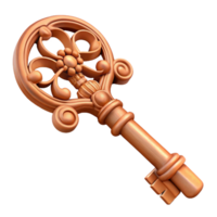 alluring elegant A detailed, ornate skeleton key with intricate carvings. NO BACKGROUND with Transparent Background. professional png