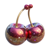 vibrant modern Two Cherries Stems Attached Symmetrical Arrangement Transparent Background authentic png