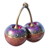 impressive artistic Two Cherries Stems Attached Symmetrical Arrangement Transparent Background png