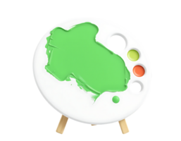 A round white paint palette with green paint on it. png