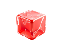 Red cube of ice with glossy transparent look png