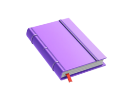 Purple notebook with elastic band and bookmark, isolated on transparent background png