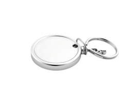 Shiny silver round keychain with a blank surface for personalization png