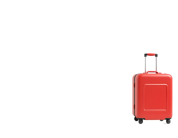 Red suitcase with handle and wheels png