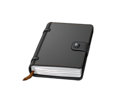 Black Leather Bound Notebook with Bookmark and Button Closure png