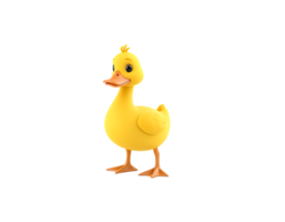 Cute cartoon duckling, yellow and cheerful, isolated on a transparent background png