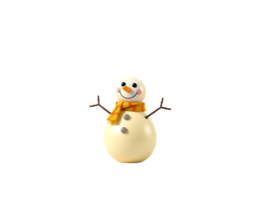 Cute 3D rendered snowman with a yellow scarf and cheerful expression on a white background png