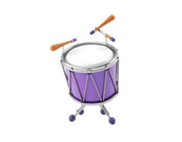3D render of a purple drum with drumsticks png