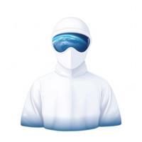 Illustration of a person in a protective white suit and visor, representing science and research. Ideal for topics related to safety protocols and laboratory environments. png