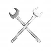 Crossed metal wrenches on a white isolated background, showcasing a durable and essential tool for mechanical and engineering tasks. png