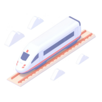 Isolated modern train on railway tracks, designed in a sleek and futuristic style, showcasing advanced technology in transportation. png