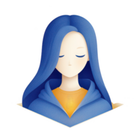 Stylized illustration of a serene woman with long, blue hair wearing a cozy hoodie, ideal for highlighting calmness and introspection, set against a white isolated background. png