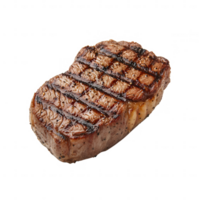 Juicy grilled steak with perfect char marks, isolated on a white background, showcasing its rich color and texture. Perfect for culinary, restaurant, and food-related themes. png