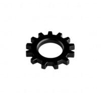 A black cogwheel isolated on a white background, symbolizing mechanics and engineering, suitable for designs and illustrations related to technology and industry concepts. png