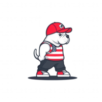 A cartoon bulldog character wearing a red cap and a striped shirt, exuding a cool, confident vibe. The character stands proudly against a white isolated background. png