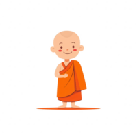 A cheerful cartoon monk in an orange robe, smiling and standing confidently. Ideal for illustrations related to spirituality, meditation, or cultural themes. png