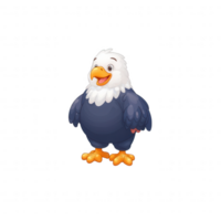 A cheerful cartoon eagle with a vibrant expression, featuring a distinct white head and dark body, perfect for playful designs or educational content. png