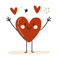 A cheerful cartoon heart character with arms raised, surrounded by smaller hearts and stars, depicting joy and love. Ideal for themes of affection and positivity. png