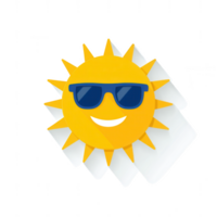 A cheerful sun character wearing sunglasses, designed in a playful, cartoonish style. Ideal for summer-themed graphics, social media posts, and children's content. png