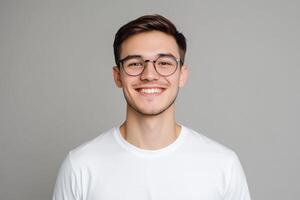 Smiling man portrait on plain background for commercial, lifestyle, education use photo