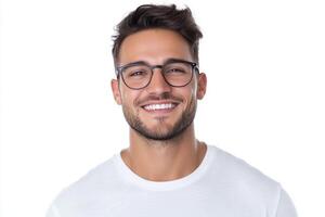 Smiling man, glasses, white background, portrait, profile photo