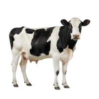 A dairy cow with distinctive black and white markings, standing on a white isolated background. png