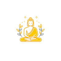 A detailed illustration of a Buddha statue adorned with leaves, symbolizing peace and spirituality, set against a transparent background. png