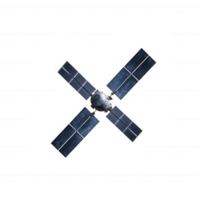 A detailed view of a satellite in space, featuring solar panels and a sleek design, isolated on a white background, perfect for educational and technological themes. png