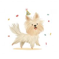 une de fête chien avec une fête chapeau, entouré par coloré confettis. le espiègle chiot incarne joie et fête, fabrication il parfait pour fête et liés aux animaux de compagnie thèmes. png