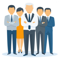A group of five diverse business people standing together, confidently presenting a united front. Each dressed in formal attire, symbolizing teamwork and professionalism. png