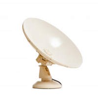 A modern satellite dish on a white isolated background, designed for optimal signal reception in telecommunications and broadcasting. png