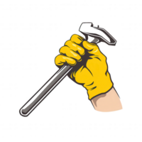 A powerful hand gripping a hammer, showcasing strength and readiness for construction tasks, on a white isolated background. png