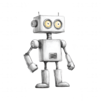 A playful vintage robot featuring a square body, round eyes, and mechanical limbs, perfect for various creative projects. A unique design capturing the essence of retro robotics. png